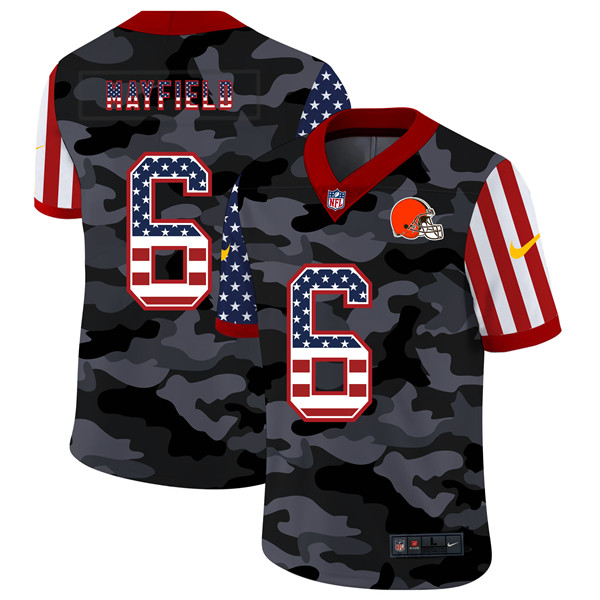 Men's Cleveland Browns #6 Baker Mayfield 2020 Camo USA Flag Limited Stitched Jersey